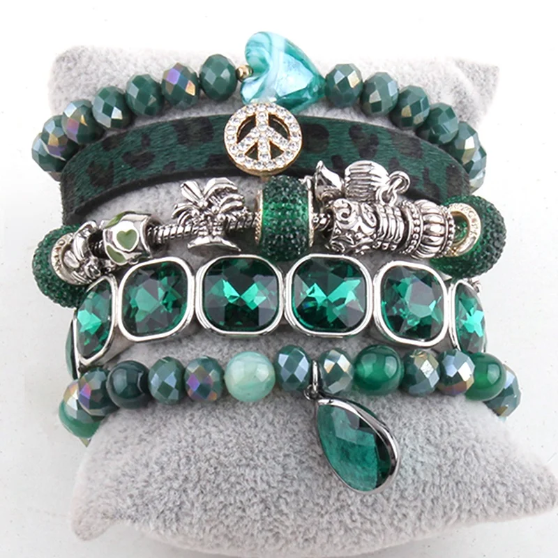 Women Bohemian Jewelry 5pc Green Square Real horse Peace Bracelet Natural Stone Crystal Glass beads Stack bracelet Set, Mix
Women Bohemian Jewelry 5pc Green Square Real horse Peace Bracelet Natural Stone Crystal Glass beads Stack bracelet Set, Mix