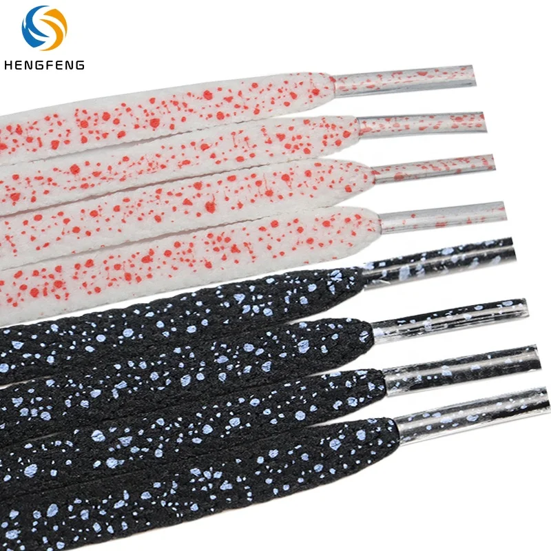 Wholesale personalized flat polyester black red splash shoe laces sports leisure bulk shoelaces, Picture show or custom
Wholesale personalized flat polyester black red splash shoe laces sports leisure bulk shoelaces, Picture show or custom