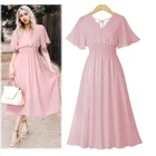 Fashion Casual Plus Size Solid Chiffon Long Dress V-neck Women Maxi Dresses