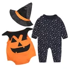 Cotton kids costume 3pcs baby pumpkin romper set baby romper hats three-piece baby halloween costume