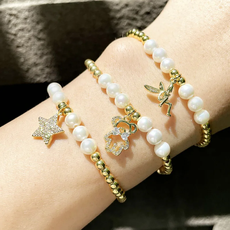 New Arrival Design 18k Gold Plated Little Bear Beaded Chain Bracelet Imitation Pearl CZ Star Pendant Bracelet
New Arrival Design 18k Gold Plated Little Bear Beaded Chain Bracelet Imitation Pearl CZ Star Pendant Bracelet