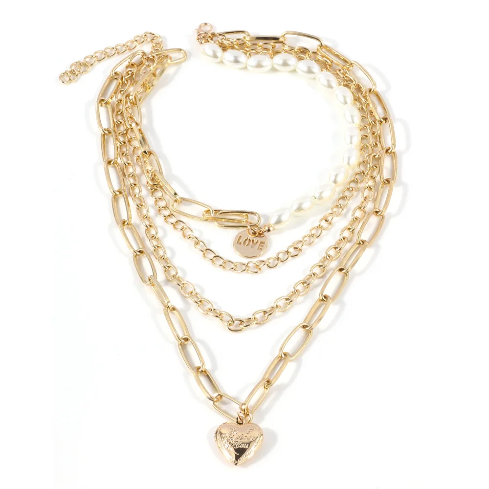 New Fashion Multi-layer Necklace Choker Necklace Punk Wind Chain Plated Necklace Gold Love Heart Alloy Chains Link Chain Wedding
New Fashion Multi-layer Necklace Choker Necklace Punk Wind Chain Plated Necklace Gold Love Heart Alloy Chains Link Chain Wedding
