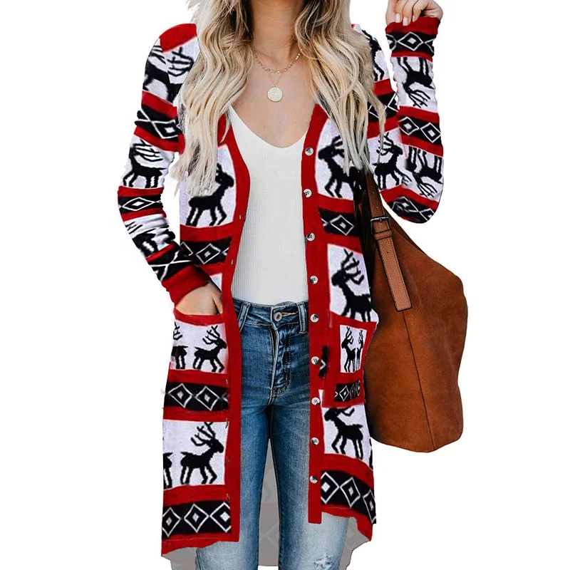 Wholesale Jacquard Knitwear Long Cardigan Cotton Red Christmas Sleeve Print Women Sweater Warm
Wholesale Jacquard Knitwear Long Cardigan Cotton Red Christmas Sleeve Print Women Sweater Warm