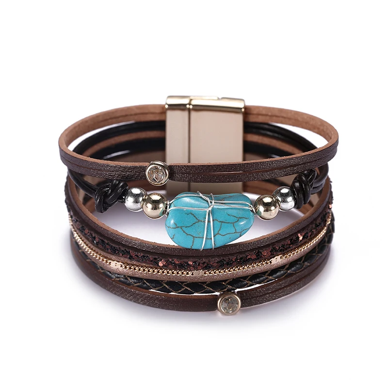 2020 New Style Multi-layer Cowhide Leather Set With Zircon Magnet Clasp Turquoise Temperament Fashion Bracelet
2020 New Style Multi-layer Cowhide Leather Set With Zircon Magnet Clasp Turquoise Temperament Fashion Bracelet