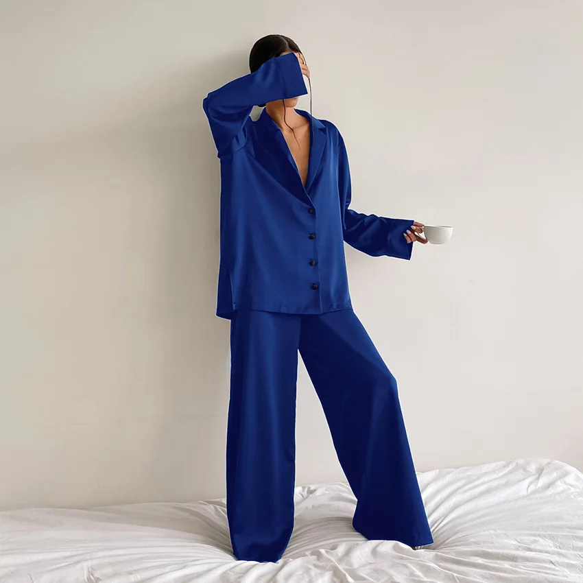 Ins Style Casual Night Dress Pyjamas Satin Designers Sleepwear Full Length Polyester Klein Blue Oversized Lazy Pajamas, Customized color
Ins Style Casual Night Dress Pyjamas Satin Designers Sleepwear Full Length Polyester Klein Blue Oversized Lazy Pajamas, Customized color