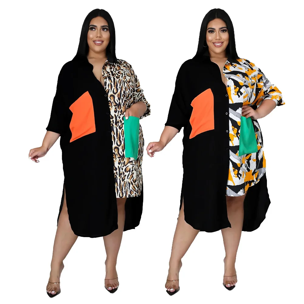 Wholesale Fashion Fall New Color Splicing Simple Leopard Print Loose Dress Ladies Plus Size Midi Length Casual Shirt Dress
Wholesale Fashion Fall New Color Splicing Simple Leopard Print Loose Dress Ladies Plus Size Midi Length Casual Shirt Dress
