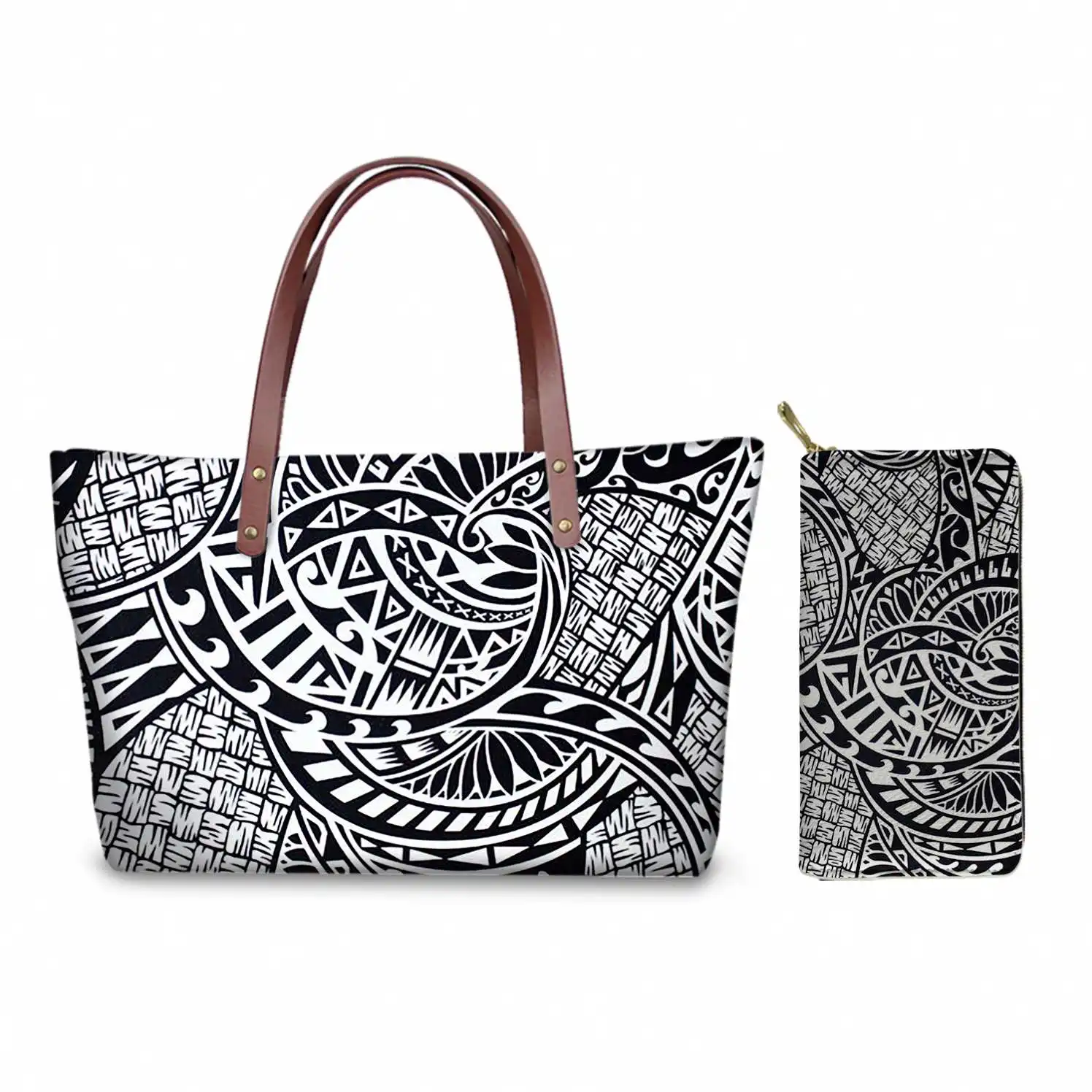 New Fashion Polynesian Tribal Design Printed Women Custom Handbags PU Leather Handbags Lightweight Ladies Bags Handbag Set MOQ 1
New Fashion Polynesian Tribal Design Printed Women Custom Handbags PU Leather Handbags Lightweight Ladies Bags Handbag Set MOQ 1