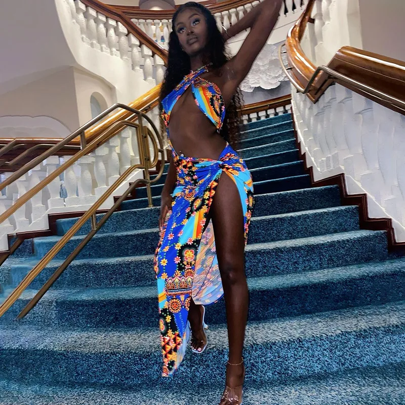 New fashion summer sleeveless print split long dresses women sexy halter backless dress maxi
New fashion summer sleeveless print split long dresses women sexy halter backless dress maxi