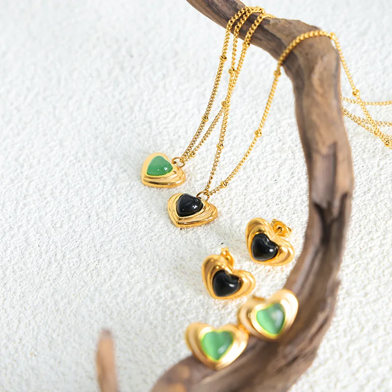 New Design Chain Choker Stainless Steel Earrings Necklace Green Cat Eye Stone Pendant Necklaces
New Design Chain Choker Stainless Steel Earrings Necklace Green Cat Eye Stone Pendant Necklaces