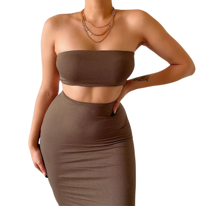 A124 Hot Sale New Autumn Fashion Women Bodycon Two Piece Dress Set Sexy Club Girls Strapless Long Dress Sets Women, Purple, brown, nude
A124 Hot Sale New Autumn Fashion Women Bodycon Two Piece Dress Set Sexy Club Girls Strapless Long Dress Sets Women, Purple, brown, nude