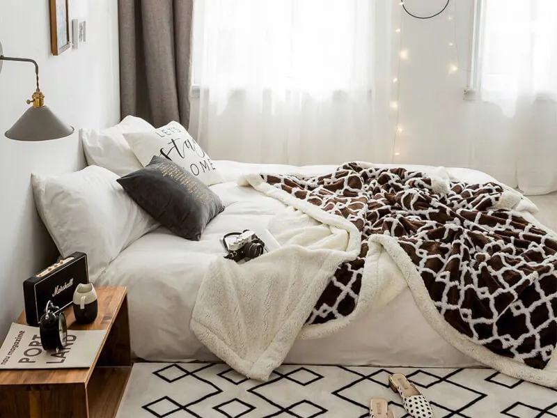 i@home Jacquard winter thick warm coral fleece sofa sherpa blanket