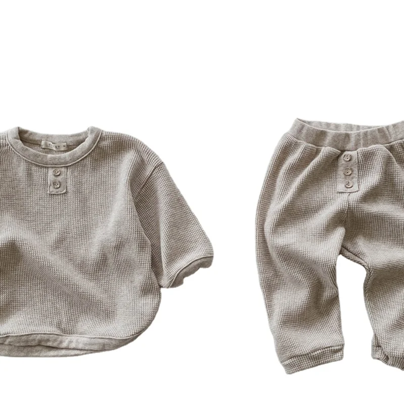 New arrives waffle baby clothes spring fall children's clothes set solid color kid clothing wholesale, Accept customized color
New arrives waffle baby clothes spring fall children's clothes set solid color kid clothing wholesale, Accept customized color