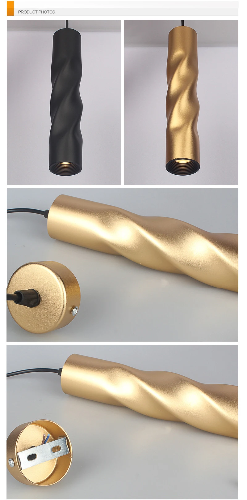 Modern 5W LED Pendant Lamp Restaurant Long Tube Spotlight Pendant Lamp Black White Gold