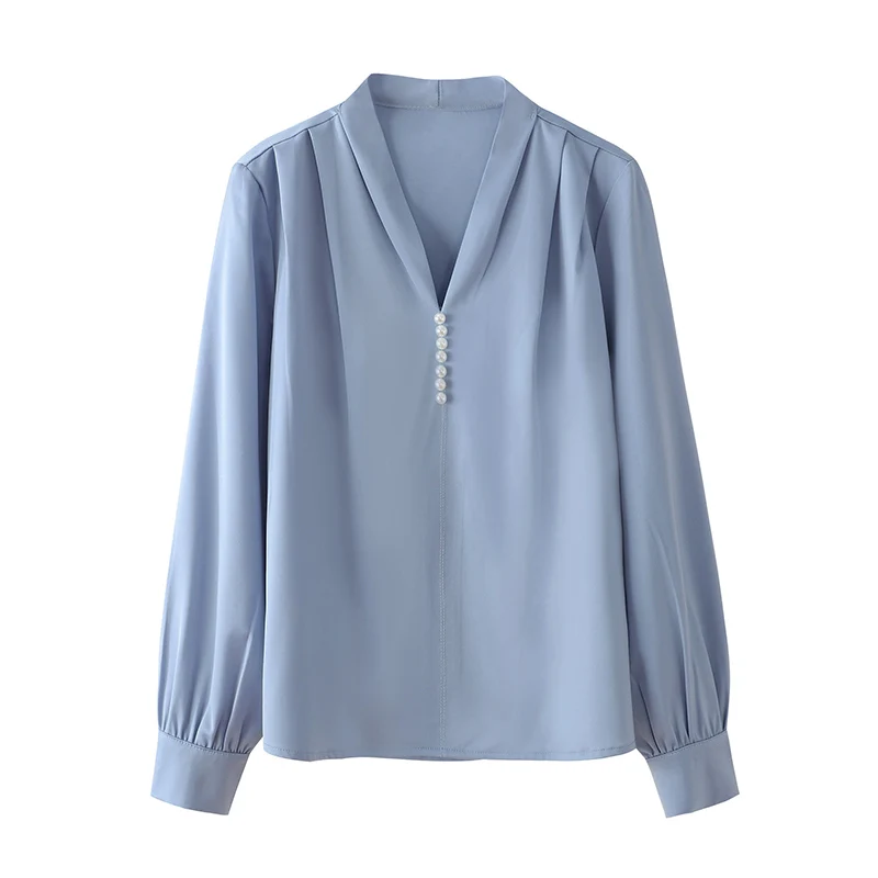 Satin Chiffon shirt women's long sleeve 2021 new business wear V-neck blue shirt top
Satin Chiffon shirt women's long sleeve 2021 new business wear V-neck blue shirt top