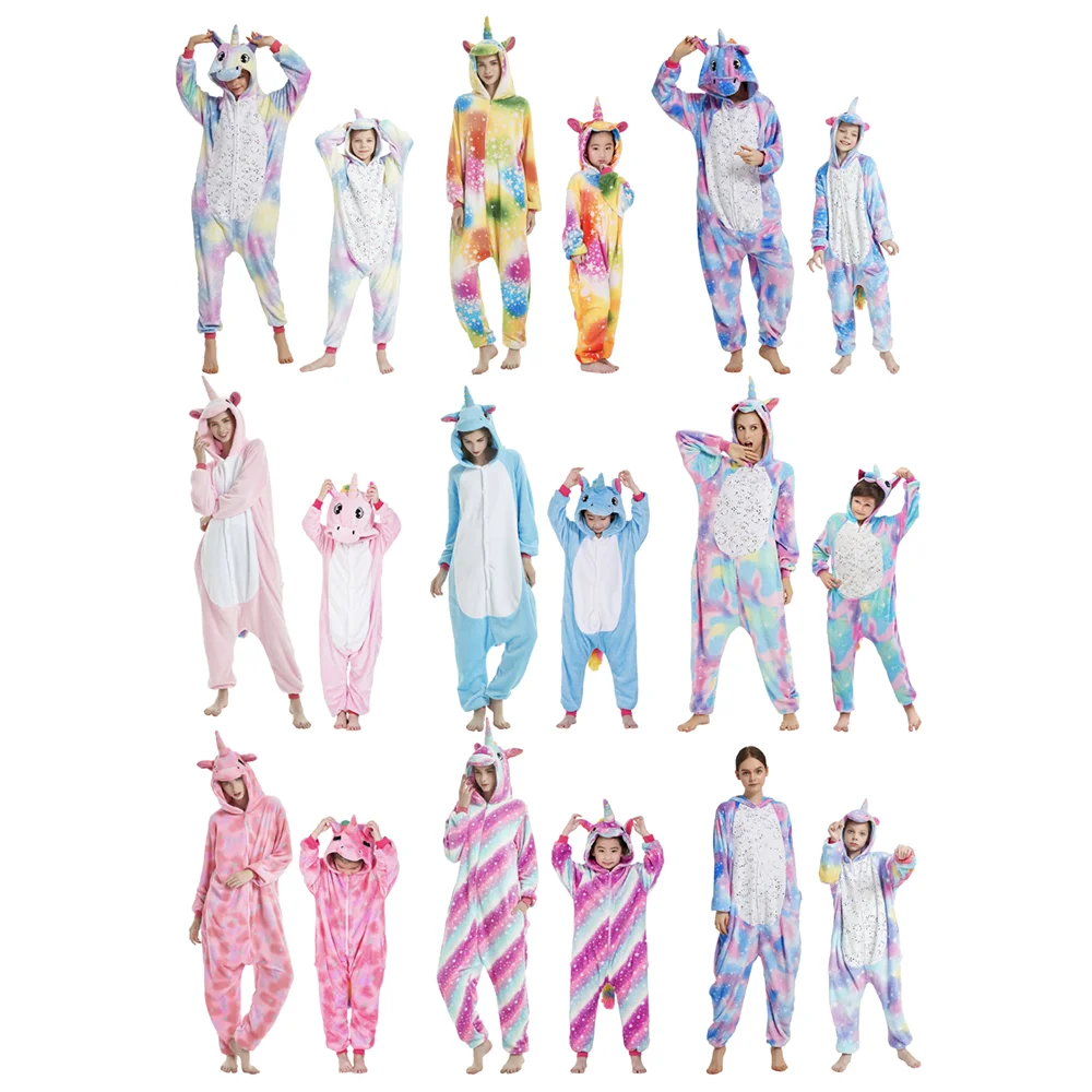 

Factory Wholesale Kigurumi Unicorn Flannel Pajamas Costume Unisex Cartoon Adult And Kid Animal Onesie Pajama Jumpsuit