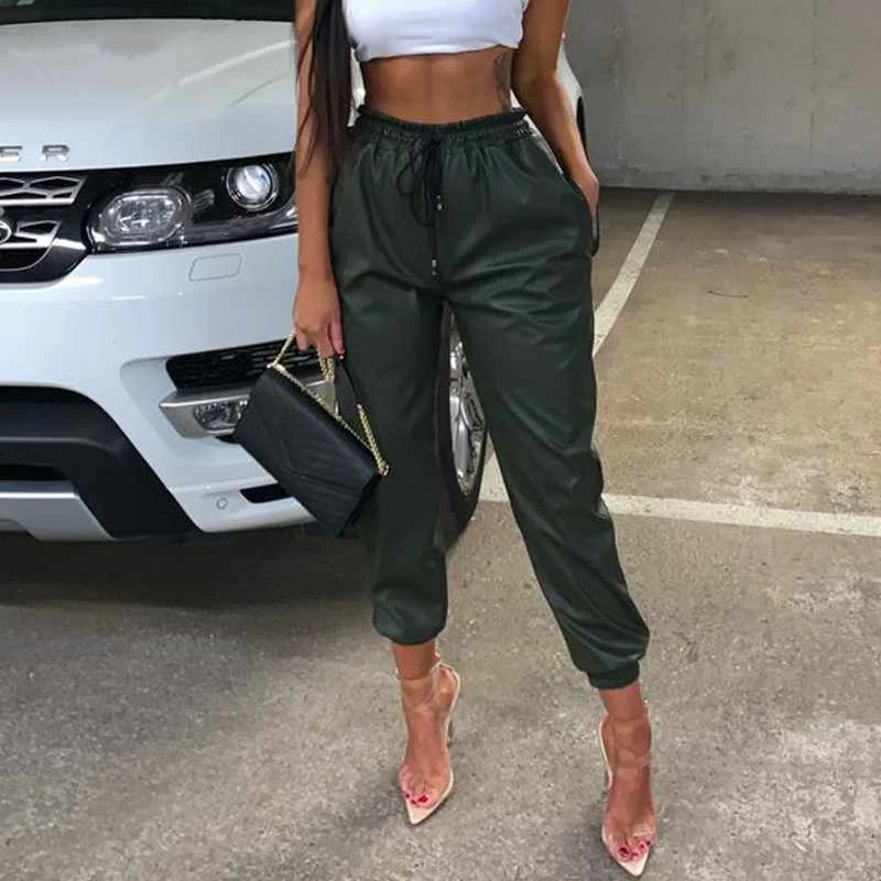 New PU Leather Women Harem Pants Casual High Waist Elastic Faux Leather Trousers For Women Autumn Pants Streetwear
New PU Leather Women Harem Pants Casual High Waist Elastic Faux Leather Trousers For Women Autumn Pants Streetwear