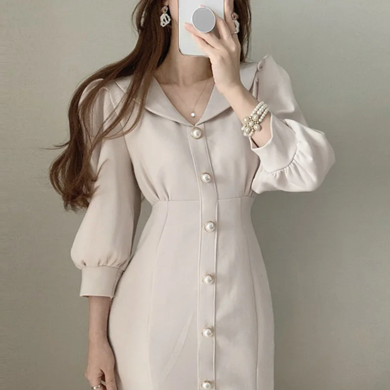 Wholesale 2021 Spring and Summer Korean Elegant Retro Temperament Female Dress Single Breasted Puff Sleeve Lapel Female Dress
Wholesale 2021 Spring and Summer Korean Elegant Retro Temperament Female Dress Single Breasted Puff Sleeve Lapel Female Dress