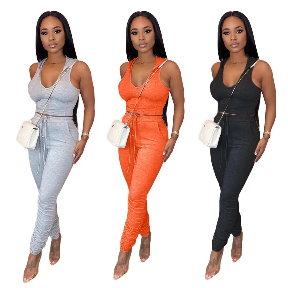 2021 Wholesale summer casual plus size sleeveless hoodie stacked pants 2 piece set women
2021 Wholesale summer casual plus size sleeveless hoodie stacked pants 2 piece set women
