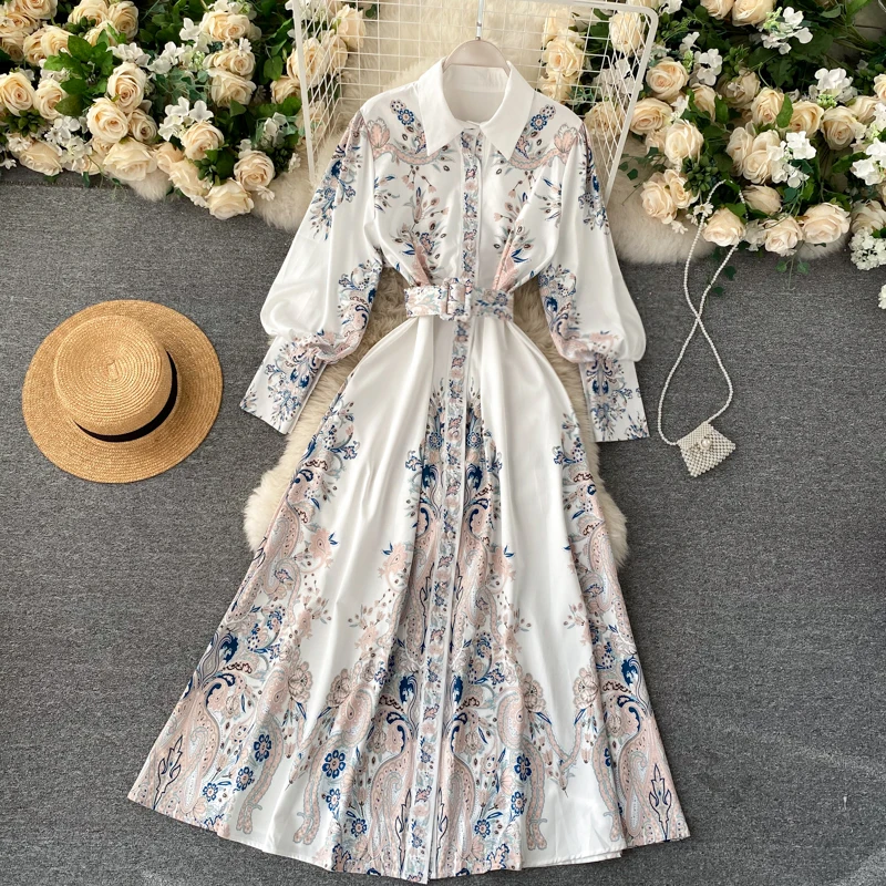2022 autumn new ladies long sleeve dress vintage dress Lapel lace up waist loose and thin holiday skirt, Flower
2022 autumn new ladies long sleeve dress vintage dress Lapel lace up waist loose and thin holiday skirt, Flower