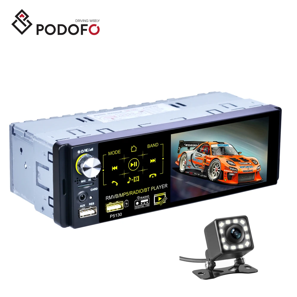 Podofo Car Stereo 1 Din 4.1'' HD Capacitive Touch Screen Car Radio Auto FM/AM/RDS BT + Control & Microphone +12 Led Rear Camera 
Podofo Car Stereo 1 Din 4.1'' HD Capacitive Touch Screen Car Radio Auto FM/AM/RDS BT + Control & Microphone +12 Led Rear Camera