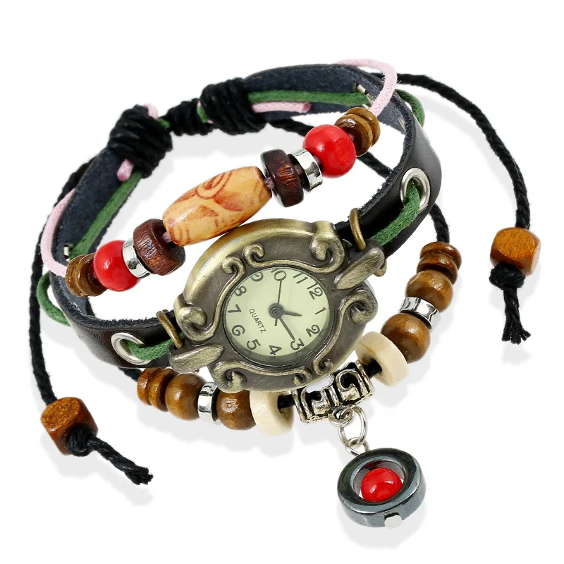 Fashion Leather Watches With Wood Acrylic Bead Bracelet Charms Pendant Wrist Watches For Women
Fashion Leather Watches With Wood Acrylic Bead Bracelet Charms Pendant Wrist Watches For Women