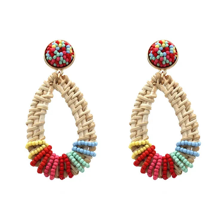 Bohemian Handmade Rattan Knit Beaded Earrings Multicolor Wood Round Circle Drop Earrings For Women Party Jewelry 
Bohemian Handmade Rattan Knit Beaded Earrings Multicolor Wood Round Circle Drop Earrings For Women Party Jewelry