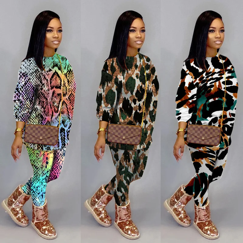 Fall 2021 Women Clothes Matching Outfit Animal Leopard Print Loungewear Pajamas Long Sleeve Casual Plus Size Two Piece Set Pants, Customized color
Fall 2021 Women Clothes Matching Outfit Animal Leopard Print Loungewear Pajamas Long Sleeve Casual Plus Size Two Piece Set Pants, Customized color