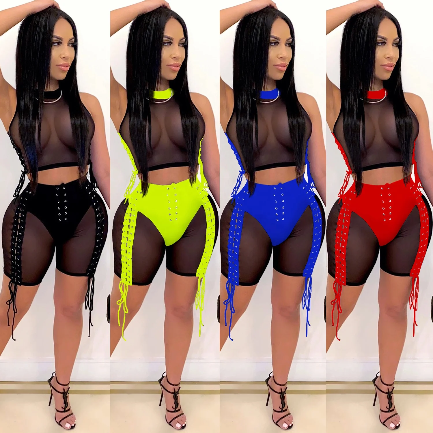 B63922A New product European and American fashion leisure nightclub women's see-through bandage two-piece set, Black/green/blue/red
B63922A New product European and American fashion leisure nightclub women's see-through bandage two-piece set, Black/green/blue/red