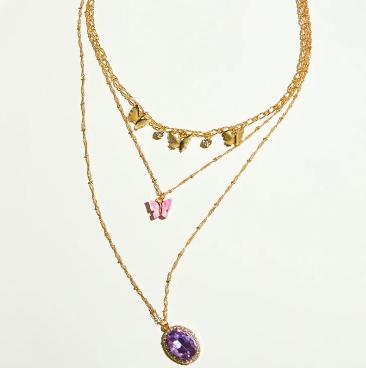 jialin jewelry women ins vintage summer gold alloy multi layer purple choker butterfly adjustable chain necklace
jialin jewelry women ins vintage summer gold alloy multi layer purple choker butterfly adjustable chain necklace
