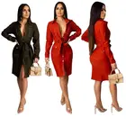 10AF155 lowest price turndown collar buttons solid Long Sleeve Midi Ladies Fashion Dress