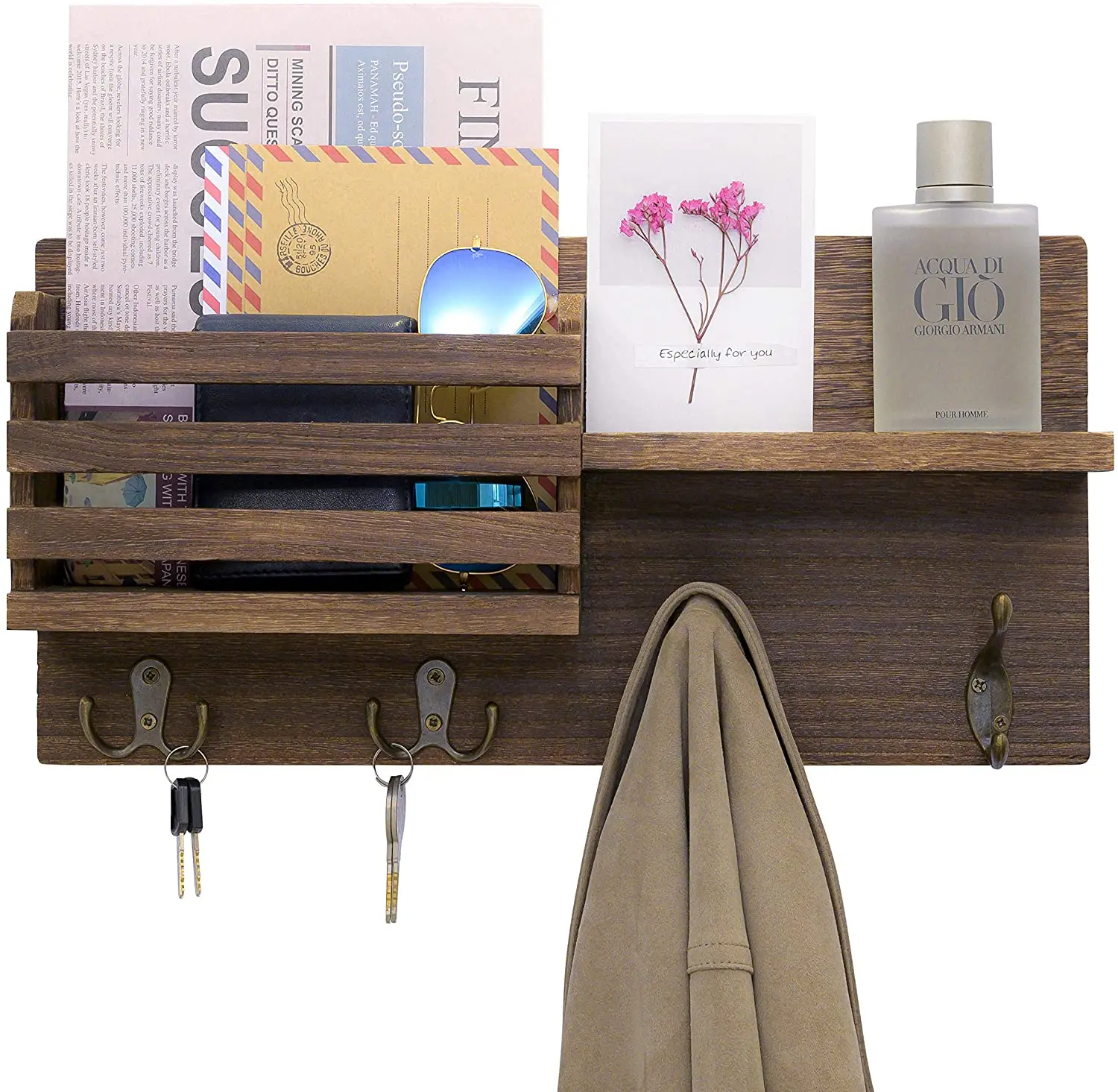 Key Holder for Wall Mail Holder Wall Organizer with Key Hooks and A Floating Shelf Rustic Home Decor for Entryway or Mudroom, Customized color
Key Holder for Wall Mail Holder Wall Organizer with Key Hooks and A Floating Shelf Rustic Home Decor for Entryway or Mudroom, Customized color