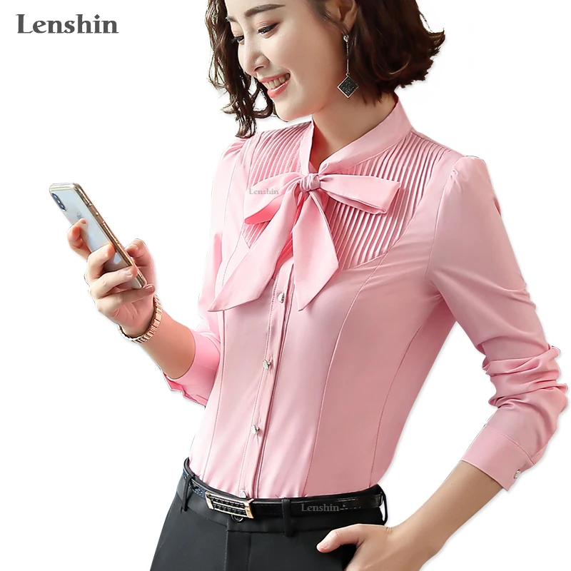Lenshin Front Tie Shirts for Women Candy Color Pleated Blouse Work Wear Office Lady Bow Female Ruffle Tops Chemise, White,pink, light blue, purple, red
Lenshin Front Tie Shirts for Women Candy Color Pleated Blouse Work Wear Office Lady Bow Female Ruffle Tops Chemise, White,pink, light blue, purple, red