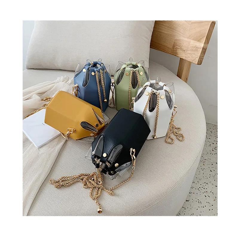 PVC Transparent Chain Crossbody Bag Personality Lady Patchwork Drawstring Bucket Bag Women Fashion Designer Shoulder Bag Purses
PVC Transparent Chain Crossbody Bag Personality Lady Patchwork Drawstring Bucket Bag Women Fashion Designer Shoulder Bag Purses