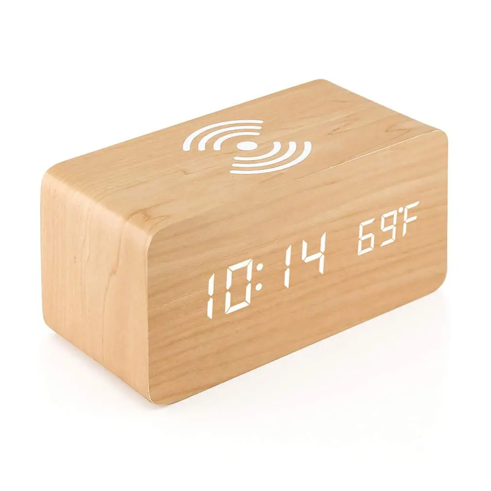 LED Digital Clock Wooden Alarm Clock Table Voice Control Electronic Desktop Clock With Led Display Wireless Charger
LED Digital Clock Wooden Alarm Clock Table Voice Control Electronic Desktop Clock With Led Display Wireless Charger