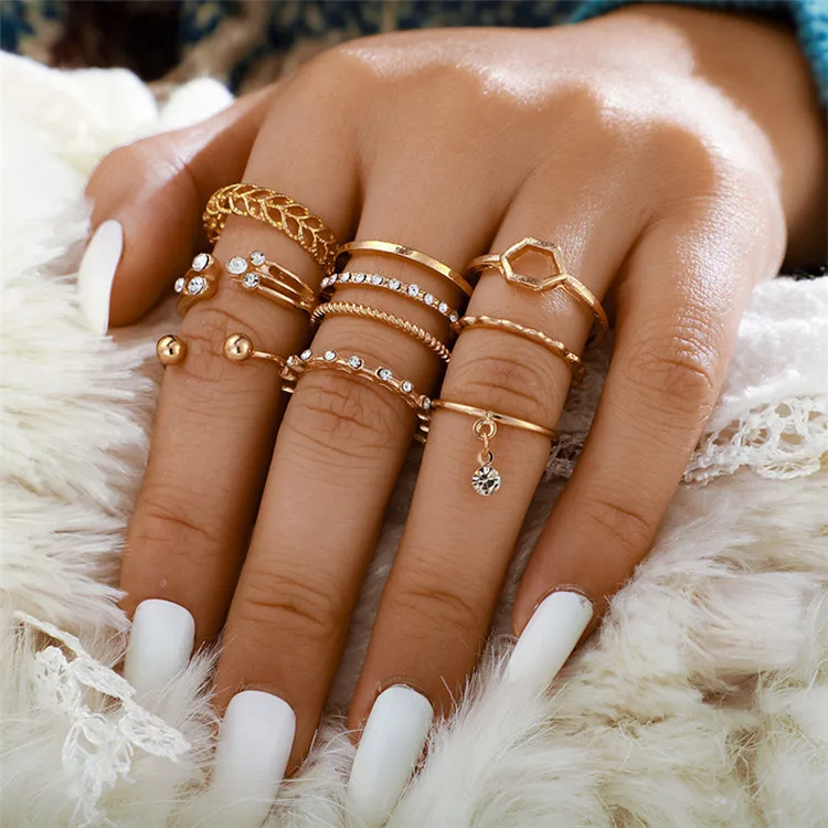 European And American Cross-Border New Ins Wind Diamond Pendant Ring 8-Piece Set Wild Rhinestone Geometric Gold Ring Set, Picture shows
European And American Cross-Border New Ins Wind Diamond Pendant Ring 8-Piece Set Wild Rhinestone Geometric Gold Ring Set, Picture shows