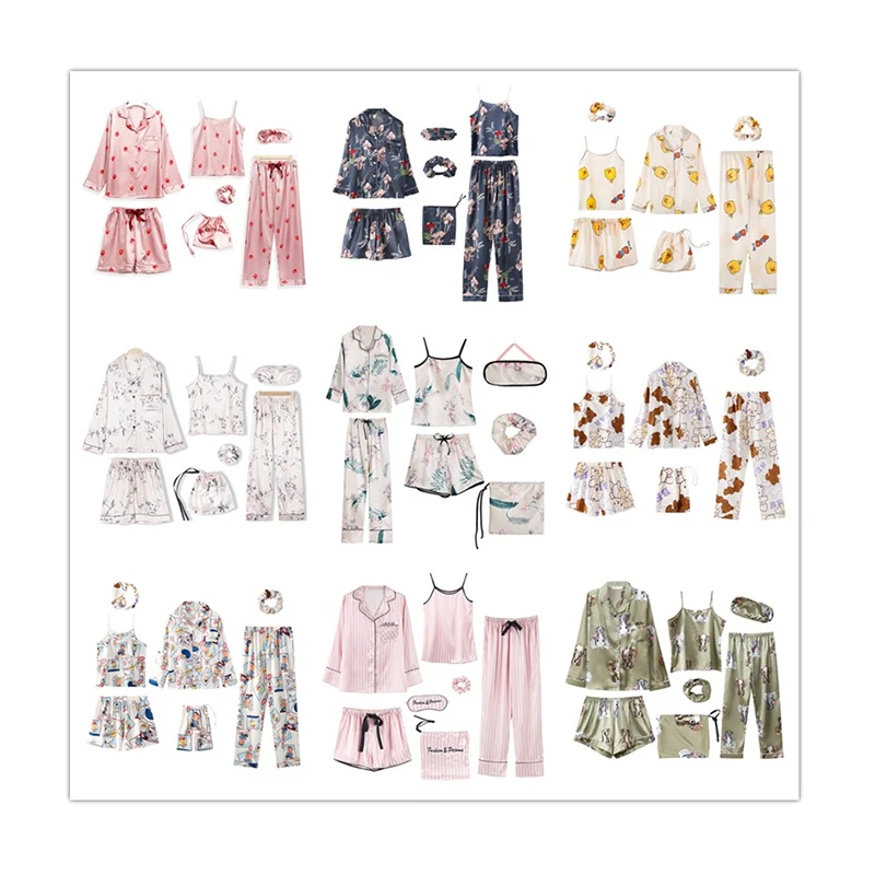 High quality 2021 women new satin sleepwear silk set short women's sleepwear 7 piece set sleepwear pajama set
High quality 2021 women new satin sleepwear silk set short women's sleepwear 7 piece set sleepwear pajama set