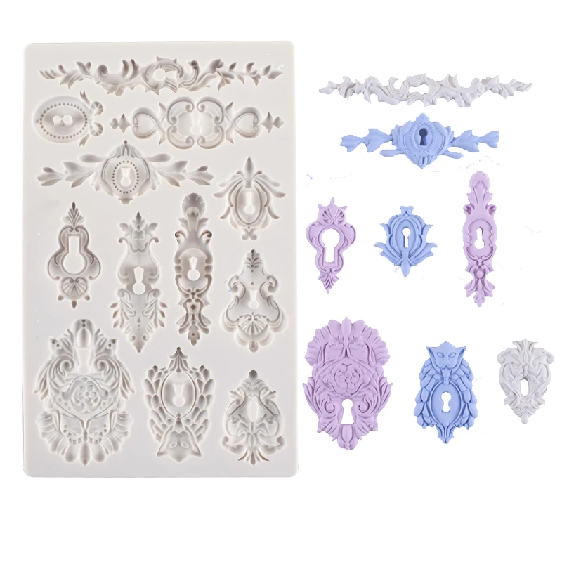 European lace keyhole silicone mold turn sugar cake retro lace dry pace decoration baking tools, Customized color
European lace keyhole silicone mold turn sugar cake retro lace dry pace decoration baking tools, Customized color
