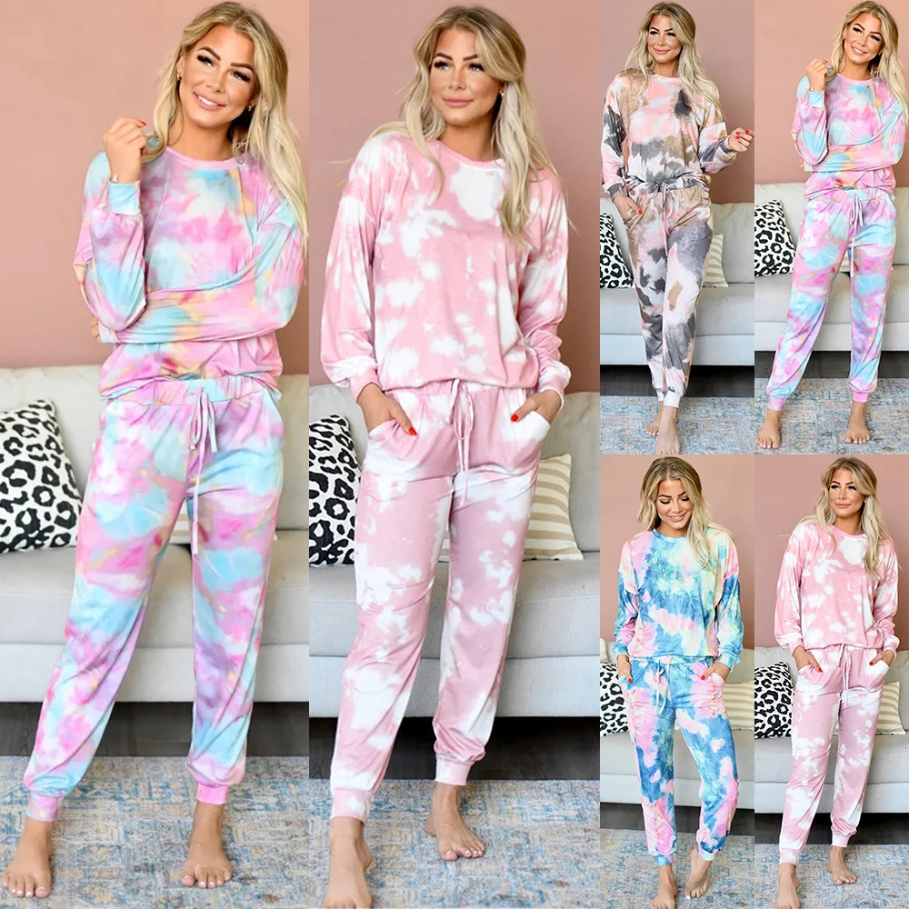 Women Fashion Tie-dye Print Long Sleeves Blouse Top & Pants Two Pieces Suits Casual Sports Wear For Girls
Women Fashion Tie-dye Print Long Sleeves Blouse Top & Pants Two Pieces Suits Casual Sports Wear For Girls