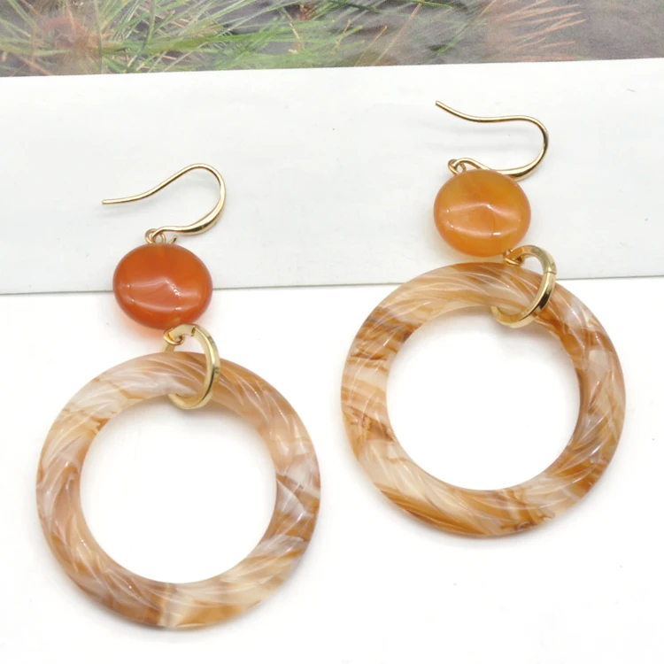 Newest design gold plated hook fish ear jewelry trendy ripple water wavy acrylic drop earrings