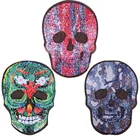 GUGUTREE embroidery Sequins colors skull patch,sequined reversable patches badges applique patches for clothing JW-27