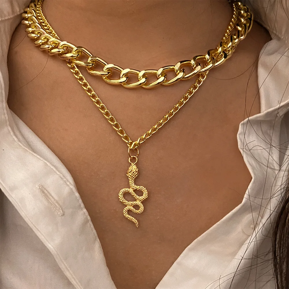 Creative Snake Shaped Pendant Necklace Punk Thick Chain Double Layer Clavicle Chain Necklace
Creative Snake Shaped Pendant Necklace Punk Thick Chain Double Layer Clavicle Chain Necklace
