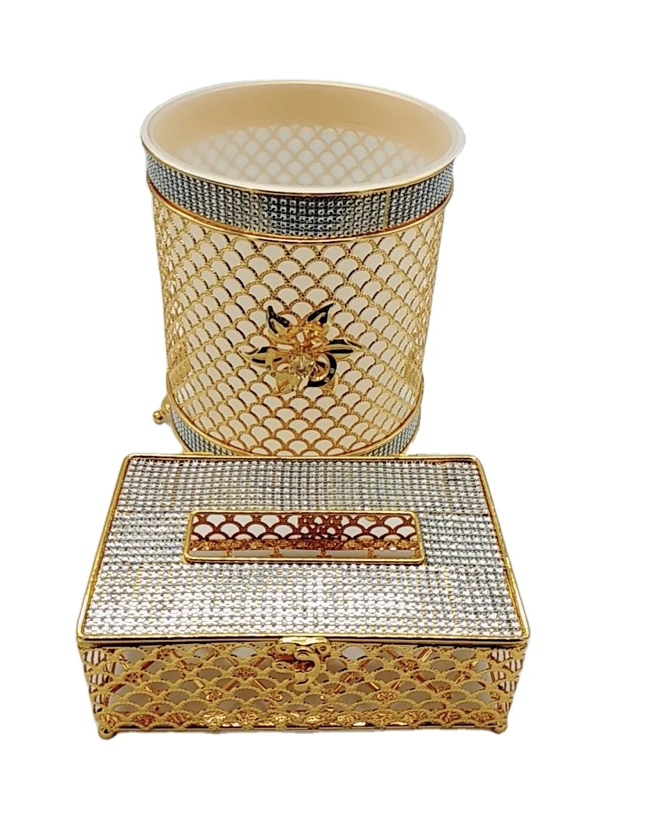 Middle East style Dustbin &Tissue Box Set Golden Factory direct make for home use Hotel luxury metal wedding hotel shop decorate
Middle East style Dustbin &Tissue Box Set Golden Factory direct make for home use Hotel luxury metal wedding hotel shop decorate