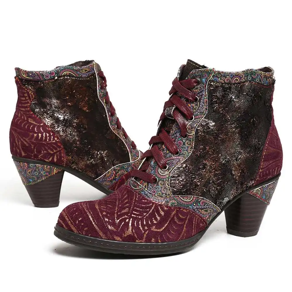 SOCOFY Retro Genuine Boots Leather Splicing Embossed Rose Lace Up Zipper High Heel Ankle Boots Women Shoes Botas Mujer 2021
SOCOFY Retro Genuine Boots Leather Splicing Embossed Rose Lace Up Zipper High Heel Ankle Boots Women Shoes Botas Mujer 2021