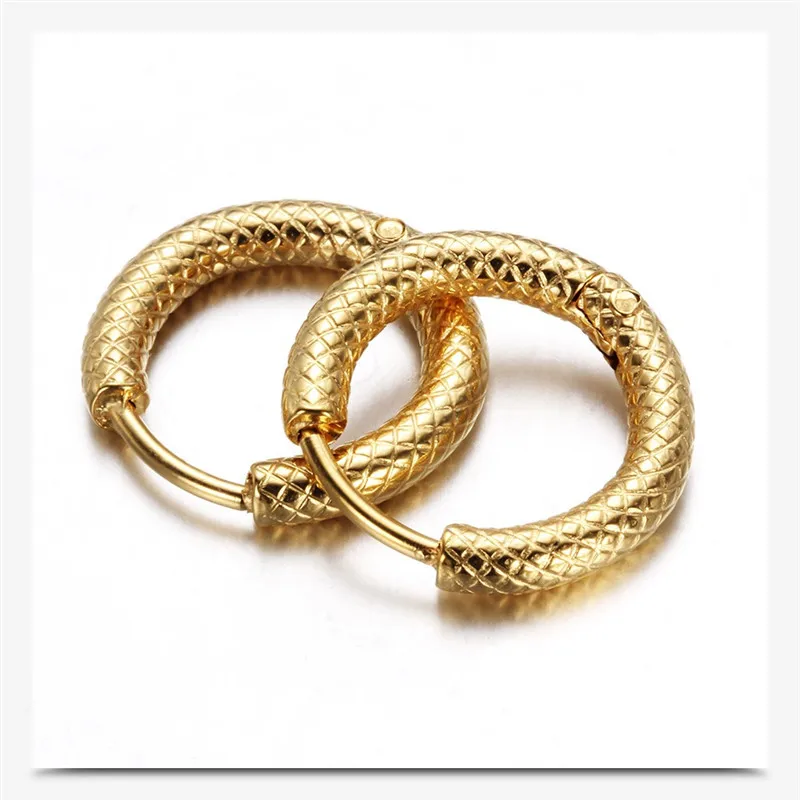 Wholesale Fashion Punk Style Frosted Gold Chunky Hoop Unique Stainless Steel Earrings
Wholesale Fashion Punk Style Frosted Gold Chunky Hoop Unique Stainless Steel Earrings