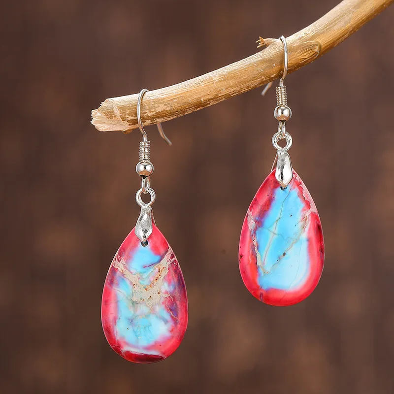 Colorful Emperor Stone Waterdrop Earrings Imperial Jasper Natural Stone Colorful Drop Earrings Fashion Jewelry for Women Girls
Colorful Emperor Stone Waterdrop Earrings Imperial Jasper Natural Stone Colorful Drop Earrings Fashion Jewelry for Women Girls