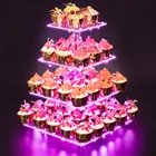 VONVIK Wholesale 3 4 Tier Acrylic Cup Cake Stand For Dessert,LED Light Birthday Wedding Cake Stand Display