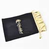Gold-stamped logo printed Velvet Drawstring Jewelry Pouch for watch packaging