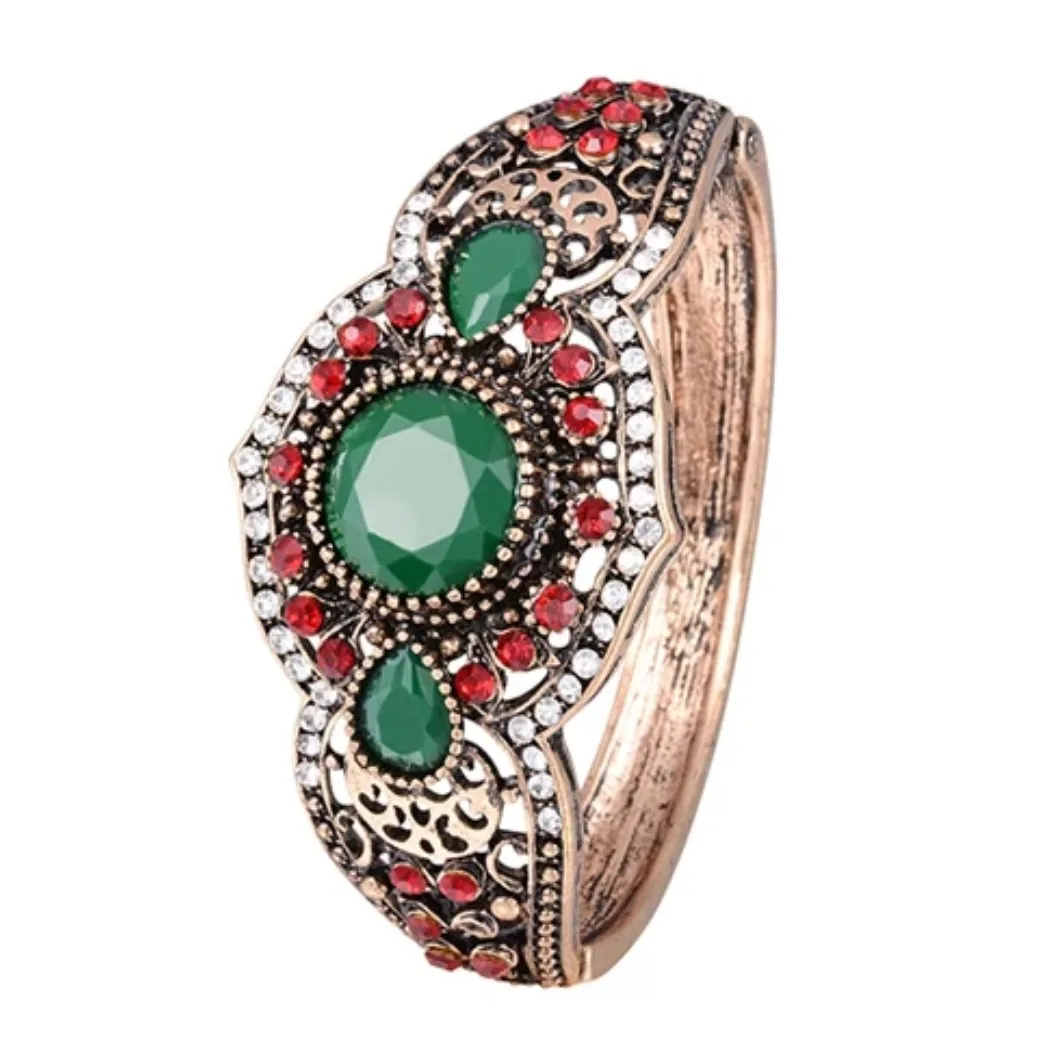 Jane Eyre Wholesale Fashion Turkish Jewelry Antique Gold Red and Green Resin Crystal Rhinestone Alloy Bangle
Jane Eyre Wholesale Fashion Turkish Jewelry Antique Gold Red and Green Resin Crystal Rhinestone Alloy Bangle