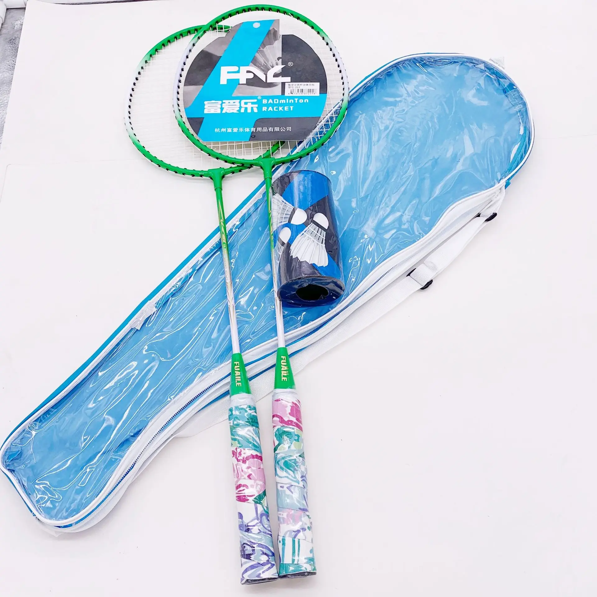

Badminton racket pink green ball set transparent bag iron alloy belt bag custom LOGO badminton racquet
