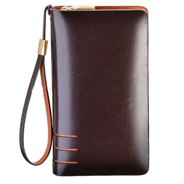 Top leather wallet for men, Zipper business leather clutch